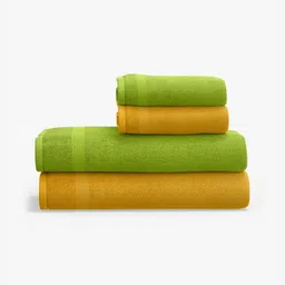 home expressions Yellow & Green 4 Pieces Cotton 450 GSM Towel Sets-picture-3