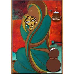 999Store Multicolor Canvas Lord Krishna Yashoda Maa Bal Gopal Painting With Frame image 2