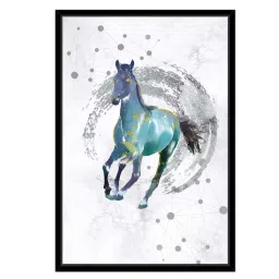999Store White Canvas Running Horse With Background Geometrical Art Canvas Painting image 2