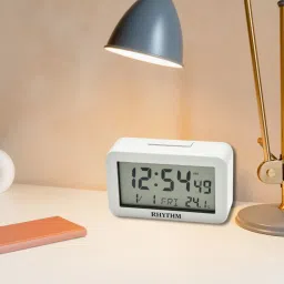 RHYTHM White Plastic Rectangular LED Light Beep Alarm Digital Table Clock image 2