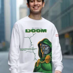 Bewakoof Official Marvel Merchandise Men's White Doom Graphic Printed Oversized T-shirt-picture-37