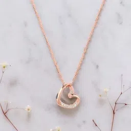 Zavya Love's Sparkle Heart With Cubic Zirconia Sterling Silver Rose Gold-Plated Pendant with Chain image 1