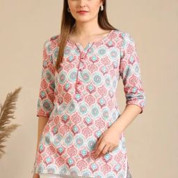 Aurelia Pink Pure Cotton Regular Fit Printed Kurtis-image-61