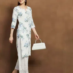 Melange By Lifestyle Off White Regular Fit Floral Print Kurta-picture-12
