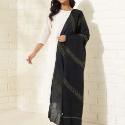 Fabindia Black Cotton Embroidered Dupatta-image-70