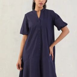 FEMMELLA Navy Blue Regular Fit Solid Dress-picture-3