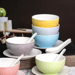 White Gold Multicolor Porcelain Soup Bowls - Set of 6-2