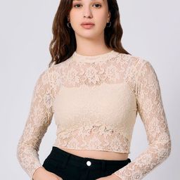 Outzidr Women Full Sleeve Fitted Lace Crop Blouson Top-image-66
