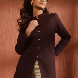 Fabindia Maroon Textured Pattern Jacket-image-50
