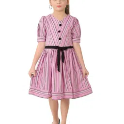 Tiny Girl Purple Strip Printed Dresses-image-3