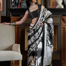 Saree Mall Black Crepe Self Saree with Blouse Piece-image-40