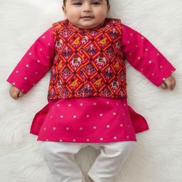 Sangria Boys Pink Ethnic Motifs Printed Regular Pure Silk Kurta With Pyjama With Waistcoat-picture-25