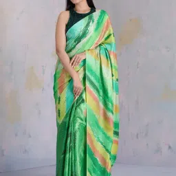 navyasa by liva Green Printed Saree With Unstitched Blouse-picture-14