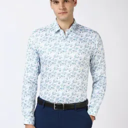 Peter England Blue Cotton Slim Fit Floral Print Shirt-image-93