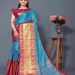 APNISHA Blue & Maroon Silk Woven Saree With Unstitched Blouse-picture-15