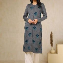 Soch Grey Acrylic Regular Fit Woven Design Kurta-image-99