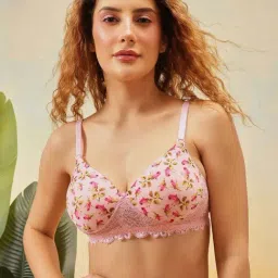 Clovia Pink Regular Fit Floral Print Bra-picture-24