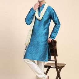 SKAVIJ Men Ethnic Motifs Regular Kurta with Pyjamas & With Dupatta-16