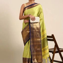 APNISHA Green & Blue Woven Saree With Unstitched Blouse-picture-42