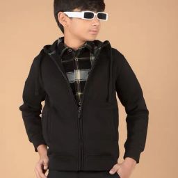 Crimsoune Club Boys Black Solid Hooded Sweatshirt-image-3