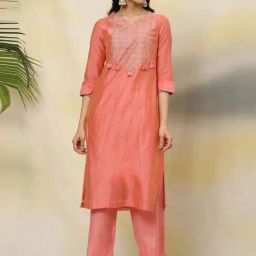 Biba Orange Flared Fit Embroidered Kurta-picture-27