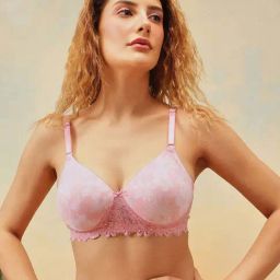 Clovia Pink Regular Fit Floral Print Bra-picture-49