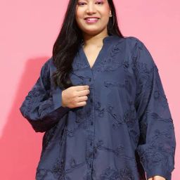 Oxolloxo Navy Cotton Embroidered Shirt-image-59