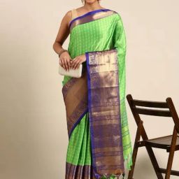 APNISHA Green & Blue Woven Saree With Unstitched Blouse-picture-12