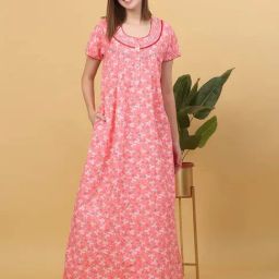 Sweet Dreams Peach Cotton Floral Print Nighty-image-92