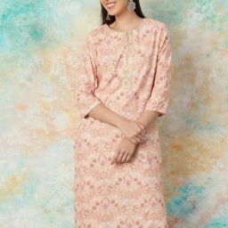 Melange by Lifestyle Peach Printed Kurta-image-68