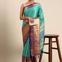 APNISHA Blue & Purple Woven Saree With Unstitched Blouse-picture-26