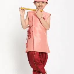 VASTRAMAY Boys Pink Embellished KurtaSets-image-15