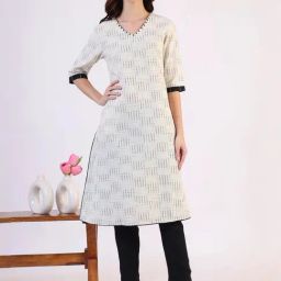 W White Pure Cotton Regular Fit Printed Kurtas-picture-45