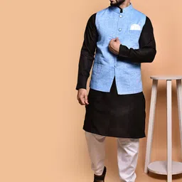 PRINTINDIA Mandarin Collar Pure Cotton Straight Kurta with Pyjamas & Nehru jacket-picture-11