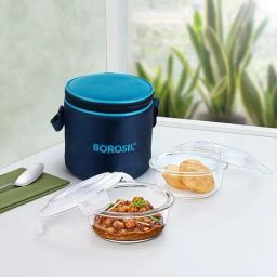 Borosil Blue Glass Leak Proof Lunch Box with Bag - Set of 2 (400 ml)-10
