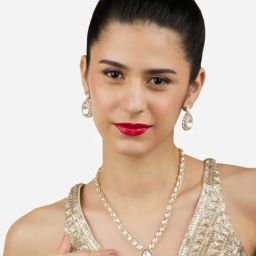 Zaveri Pearls Gold Tone Dazzling Austrian Diamonds Kundan Necklace Earrings& Ring Set-ZPFK17131-2