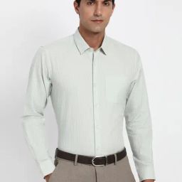 Peter England Green Regular Fit Striped Shirt-image-26