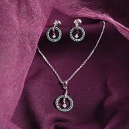 Clara 925 Silver Rhodium-Plated Swiss Zirconia Verde Pendant with Chain & Earring Set-image-10