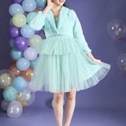 Cherry & Jerry Girls Blue Solid Fit and Flare Knee Length Dress-image-7