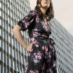 Zink London Floral Print V Neck Wrap Top-image-72