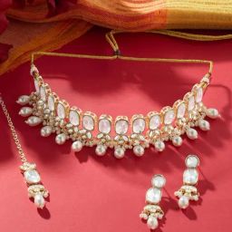 Zaveri Pearls Gold Tone Dazzling Stones Beads Choker Necklace Earring Maangtikka Set-ZPFK17116-image-85