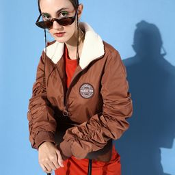 Roadster Women Bomber Jacket With Ruched Sleeves-image-52