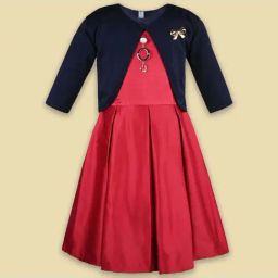 Wish Karo Kids Maroon & Navy Blue Frock-image-24