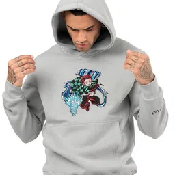RHINO CULT Men Graphic Tanjiro Flying slash Printed Hood Pullover Sweatshirt-image-124