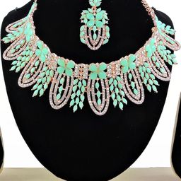 VATSALYA CREATION Alloy Green Jewellery set With A pair of Earing & Manng Tika image 1