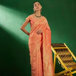 DEVATITHI Light Peach Banarasi Silk Saree-picture-9