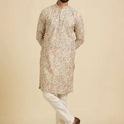 Manyavar Men Floral Printed Kurta-image-10