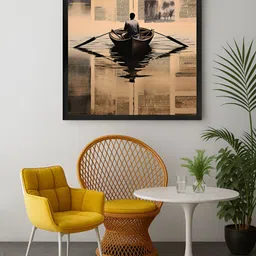 999Store Brown & Black Solitary Voyage A Thoughtful Rowing Boat Canvas Wall Art-18