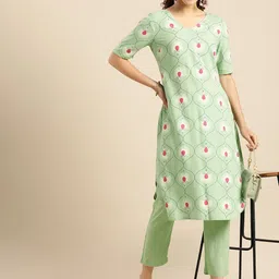 Anouk Women Green Ethnic Motifs Printed Kurta with Trousers-image-97