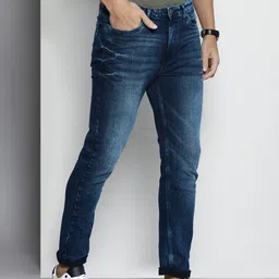 The Indian Garage Co Men Navy Blue Slim Fit Heavy Fade Stretchable Jeans-picture-49